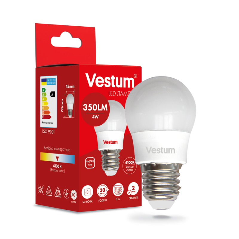 Світлодіодна лампа Vestum G45 4W 4100K 220V E27 1-VS-1205 Світлодіодна лампа Vestum G45 4W 4100K 220V E27 1-VS-1205