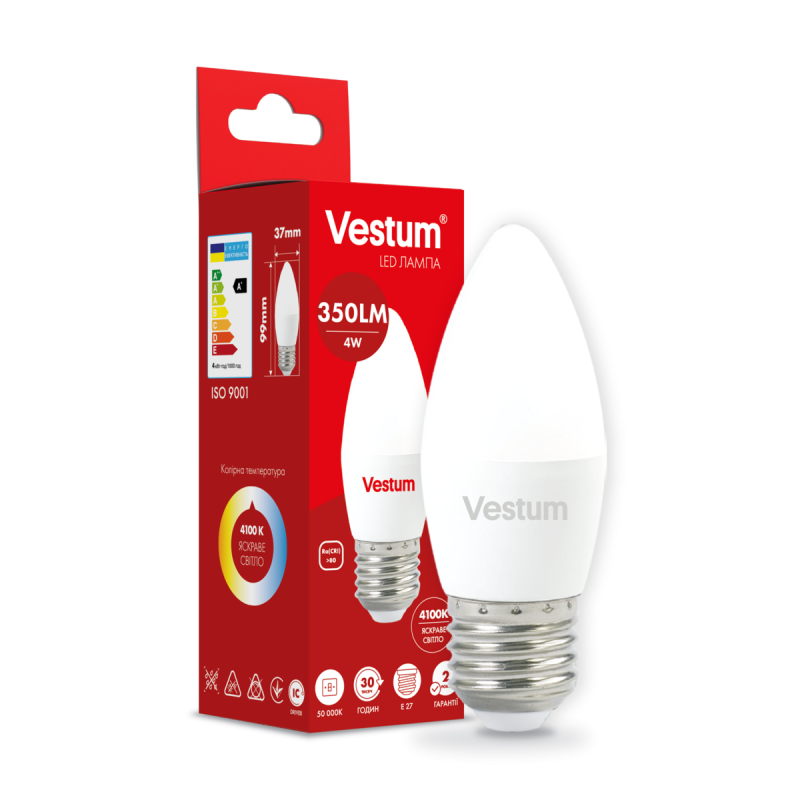 Світлодіодна лампа Vestum C37 4W 4100K 220V E27 1-VS-1305 Світлодіодна лампа Vestum C37 4W 4100K 220V E27 1-VS-1305