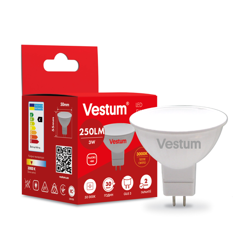Світлодіодна лампа Vestum MR16 3W 3000K 220V GU5.3 1-VS-1502 Світлодіодна лампа Vestum MR16 3W 3000K 220V GU5.3 1-VS-1502