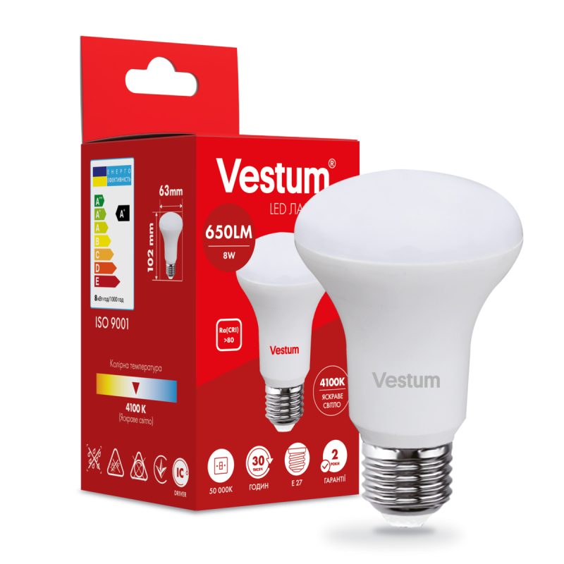Світлодіодна лампа Vestum R63 8W 4100K 220V E27 1-VS-1403 Світлодіодна лампа Vestum R63 8W 4100K 220V E27 1-VS-1403
