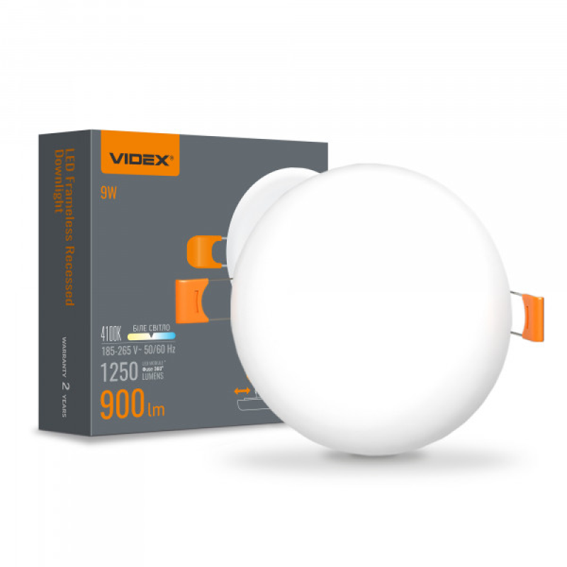 LED світильник безрамковий круглий VIDEX 9W 4100K