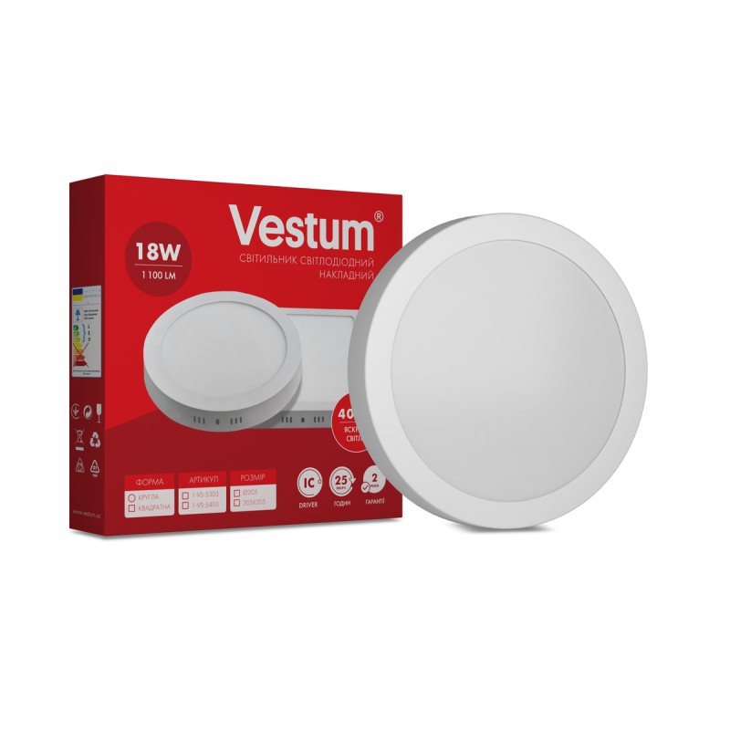 Круглий світлодіодний накладний світильник Vestum 18W 4000K 220V 1-VS-5303 Круглий світлодіодний накладний світильник Vestum 18W 4000K 220V 1-VS-5303