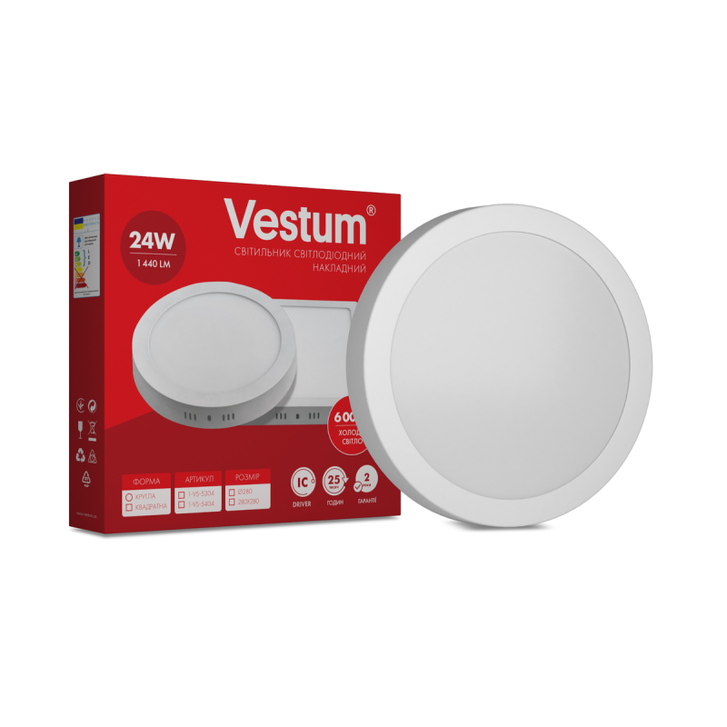 Круглий світлодіодний накладний світильник Vestum 24W 6000K 220V 1-VS-5304 Круглий світлодіодний накладний світильник Vestum 24W 6000K 220V 1-VS-5304