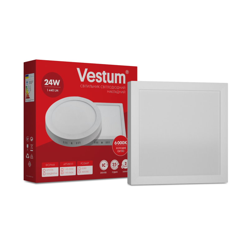 Квадратний світлодіодний накладний світильник Vestum 24W 6000K 220V 1-VS-5404 Квадратний світлодіодний накладний світильник Vestum 24W 6000K 220V 1-VS-5404