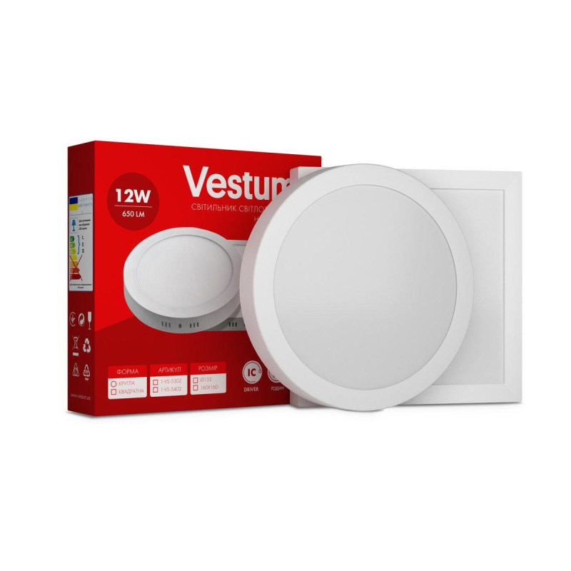 Квадратний світлодіодний накладний світильник Vestum12W 6000K 220V 1-VS-5406 Квадратний світлодіодний накладний світильник Vestum12W 6000K 220V 1-VS-5406