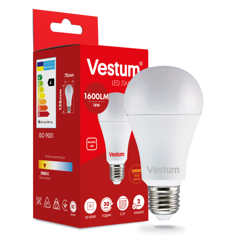 Світлодіодна лампа Vestum A70 18W 3000K 220V E27 1-VS-1112 Світлодіодна лампа Vestum A70 18W 3000K 220V E27 1-VS-1112