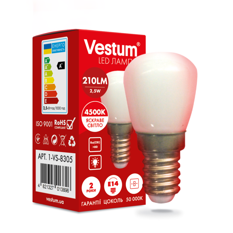 Світлодіодна лампа Vestum SMD Е14 2,5W 4500K 220V для холодильника Світлодіодна лампа Vestum SMD Е14 2,5W 4500K 220V для холодильника