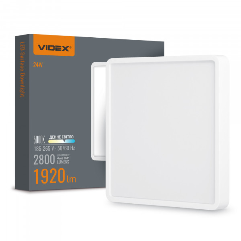 LED Світильник накладний квадрат VIDEX 24W 5000K White
