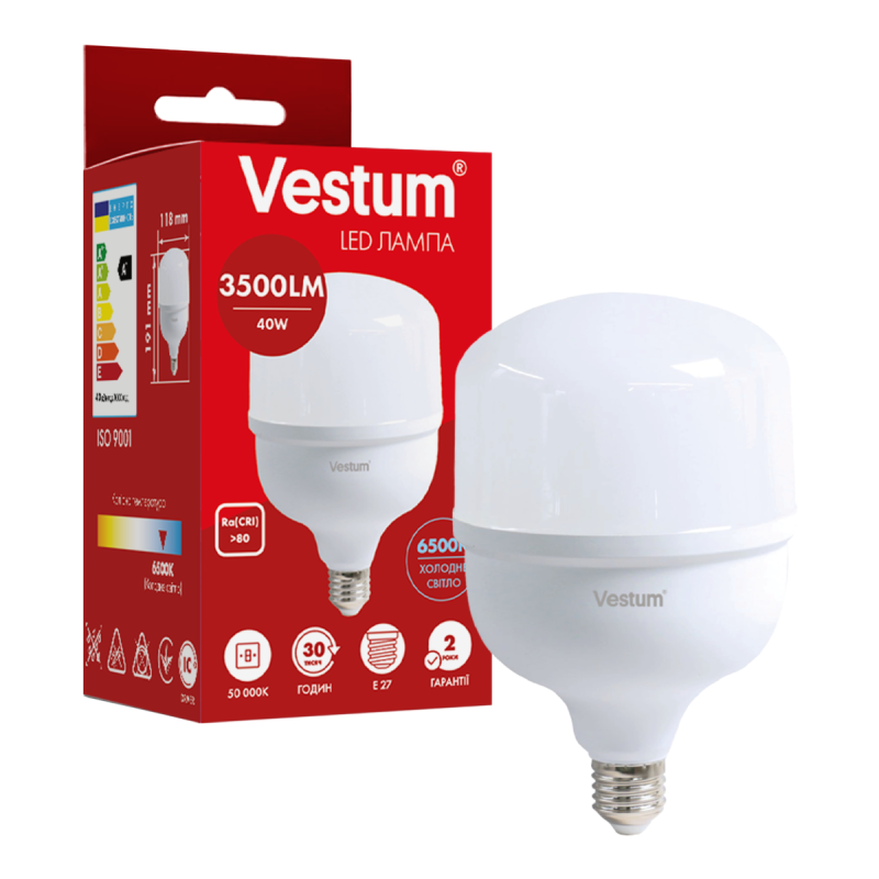 Світлодіодна високопотужна лампа Vestum T120 40W 6500K 220V E27 1-VS-1609 Світлодіодна високопотужна лампа Vestum T120 40W 6500K 220V E27 1-VS-1609