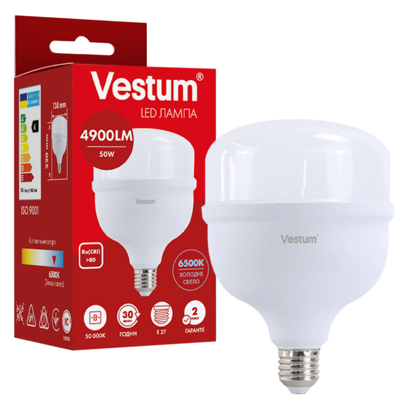 Світлодіодна високопотужна лампа Vestum T140 50W 6500K 220V E27 1-VS-1610 Світлодіодна високопотужна лампа Vestum T140 50W 6500K 220V E27 1-VS-1610