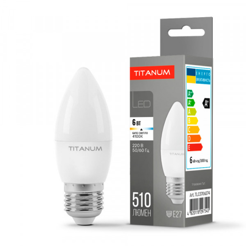 LED лампа TITANUM C37 6W E27 4100K