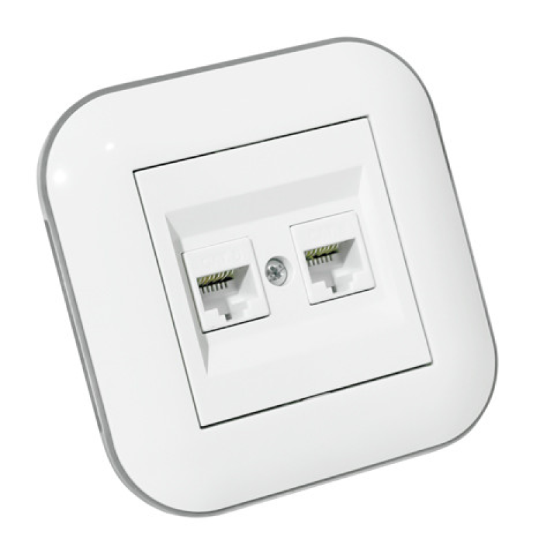 Розетка комп“ютерна двійна (CAT6) LOFT білий+сірий