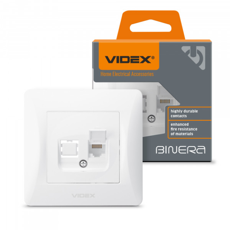 Розетка CAT6 одинарна комп“ютерна біла VIDEX BINERA