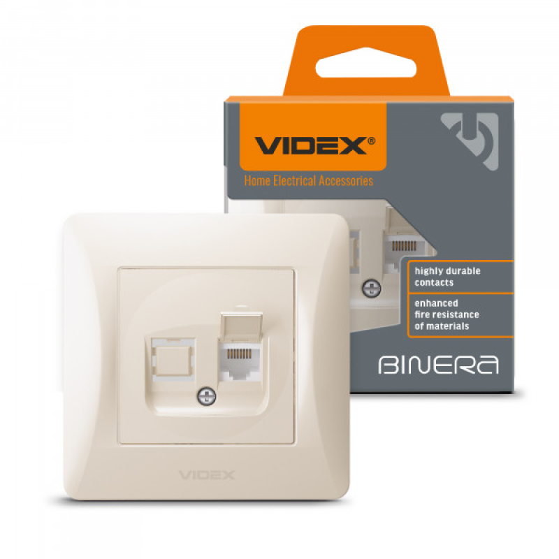 Розетка CAT6 одинарна комп“ютерна кремова VIDEX BINERA