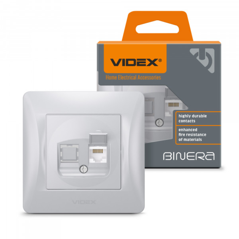 Розетка CAT6 одинарна комп“ютерна срібний шовк VIDEX BINERA