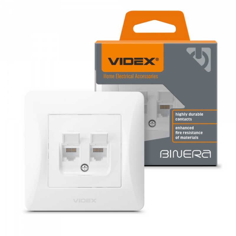 Розетка CAT6+CAT6 подвійна комп“ютерна біла VIDEX BINERA