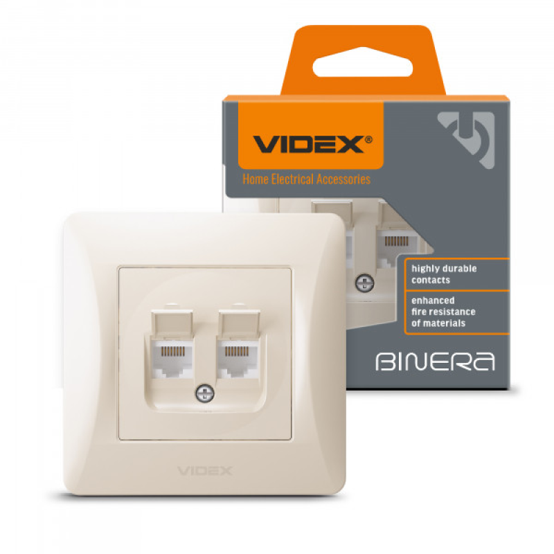 Розетка CAT6+CAT6 комп“ютерна подвійна кремова VIDEX BINERA