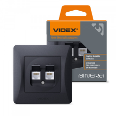 Розетка CAT6+CAT6 комп“ютерна подвійна чорний графіт VIDEX BINERA