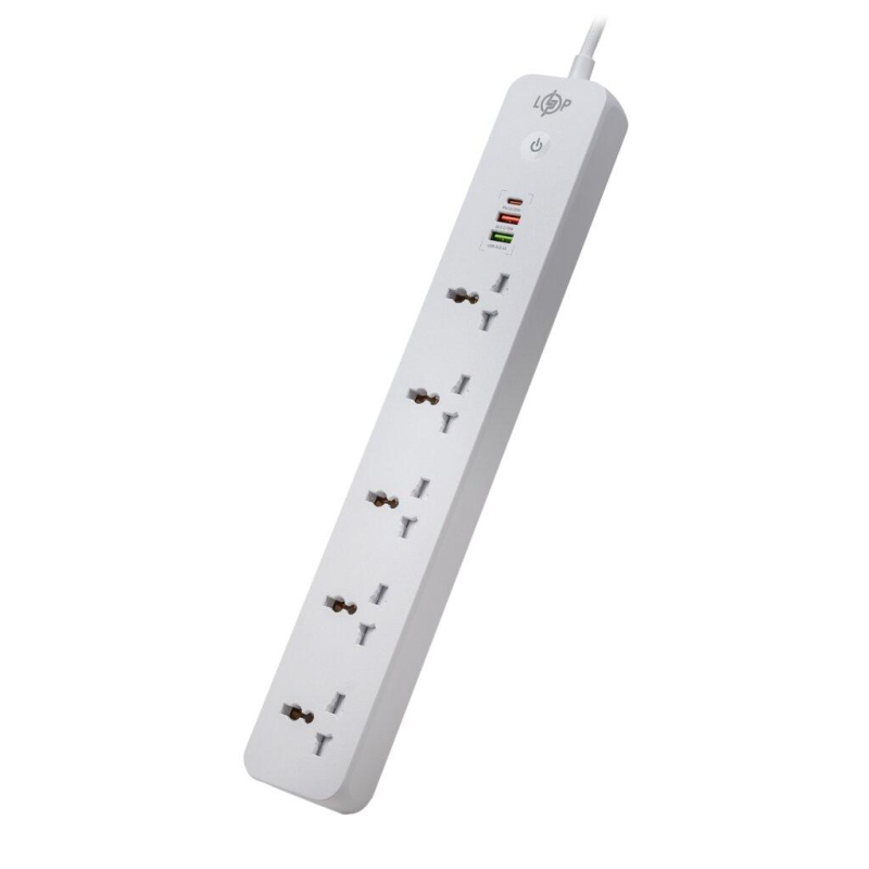Мережевий фільтр (подовжувач) LP (5x230V-2500W, 1xUSB-38W/PD/QC3.0, 1xType-C 20W, 1xUSB 18W) Мережевий фільтр (подовжувач) LP (5x230V-2500W, 1xUSB-38W/PD/QC3.0, 1xType-C 20W, 1xUSB 18W)