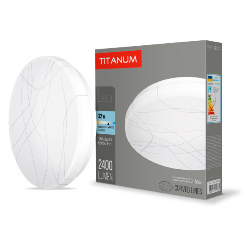 LED світильник настінно-стельовий TITANUM 32W 5000K Криві лінії