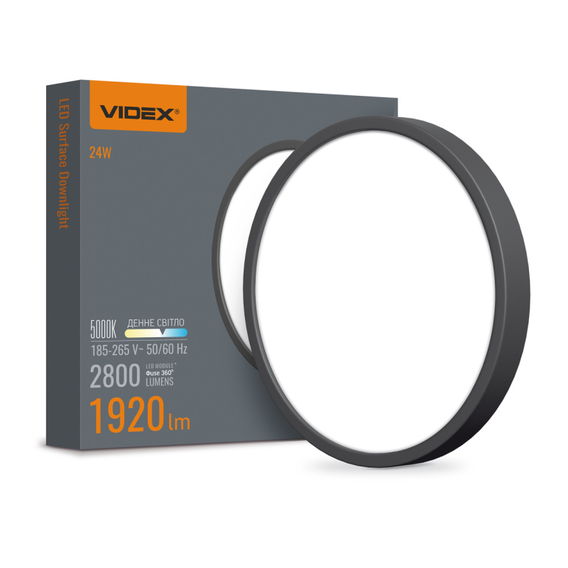 LED Світильник круглий накладний VIDEX 24W 5000K Black