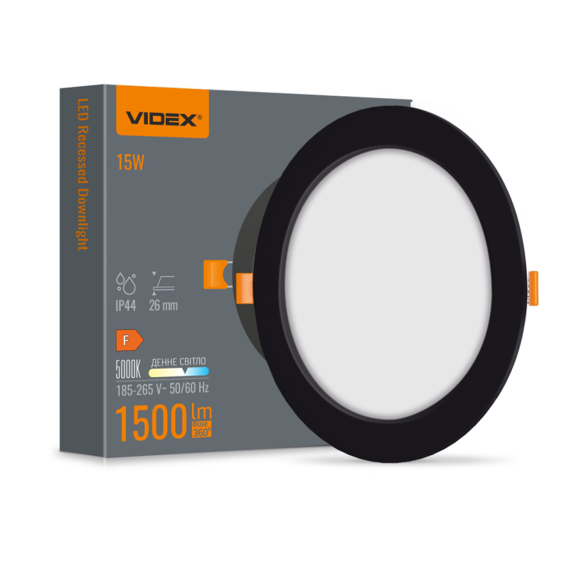 LED світильник Back вбудований круглий VIDEX 15W 5000K Black