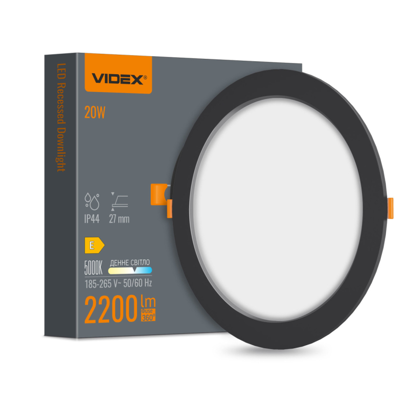 LED світильник Back вбудований круглий VIDEX 20W 5000K Black