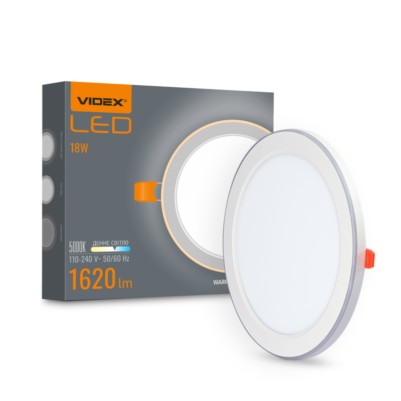 LED світильник вбудований з декоративною підсвіткою VIDEX DL4R 18W+6W 5000K+2700K 220V