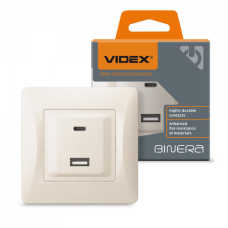 Розетка USB-A + USB-C PD20W кремова VIDEX BINERA