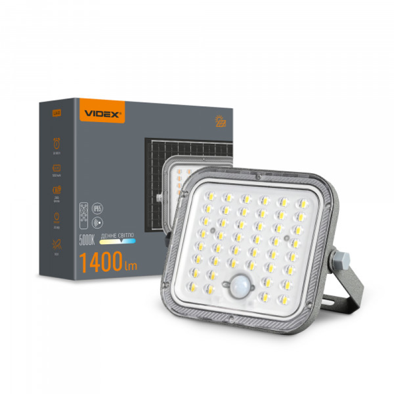 LED прожектор автономний VIDEX VL-FSO4-205-S 1400Lm 5000K