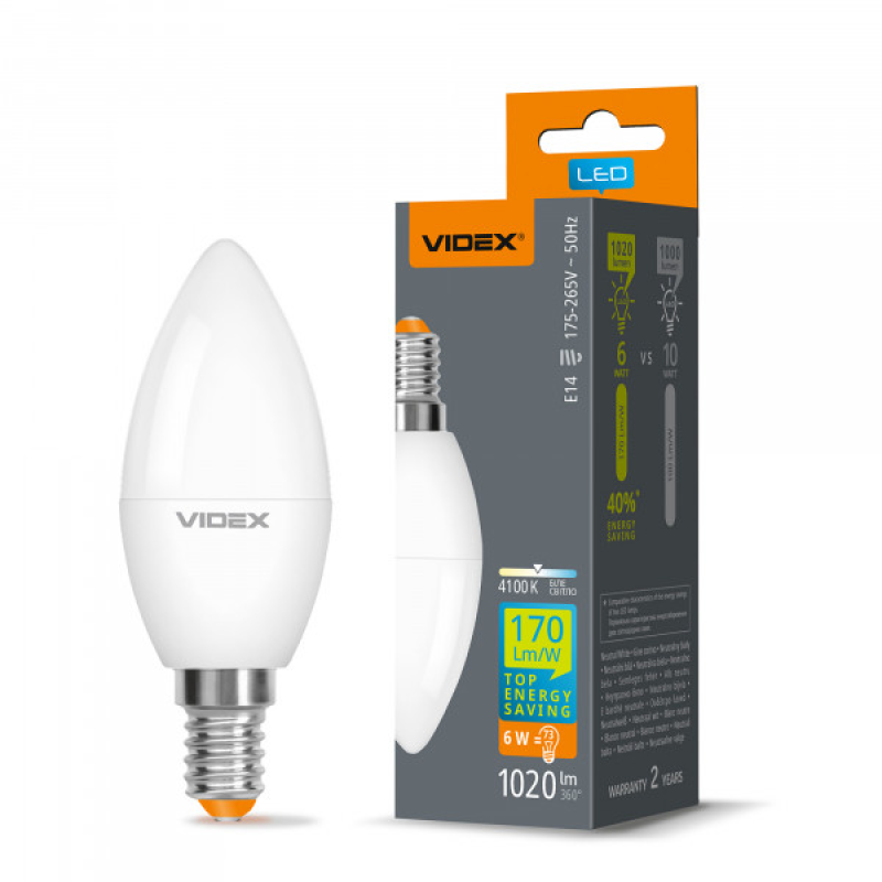LED лампа VIDEX C37h 6W E14 4100K