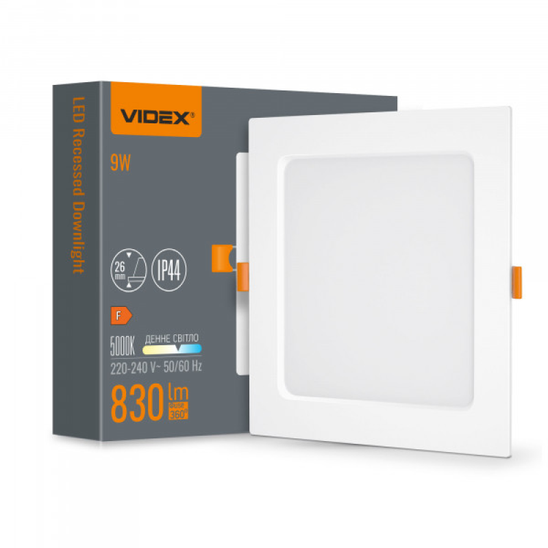 LED світильник Back вбудований квадрат VIDEX 9W 5000K