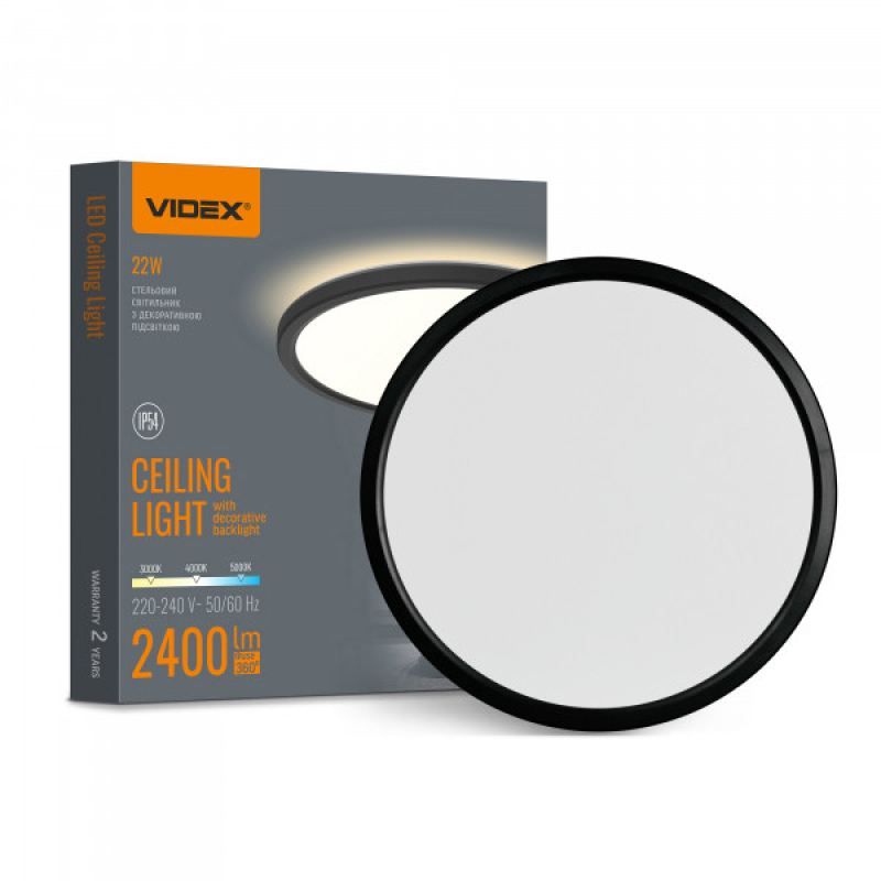 LED світильник з декоративною підсвіткою VIDEX DL5R 22W 3000K-4000K-5000K Black