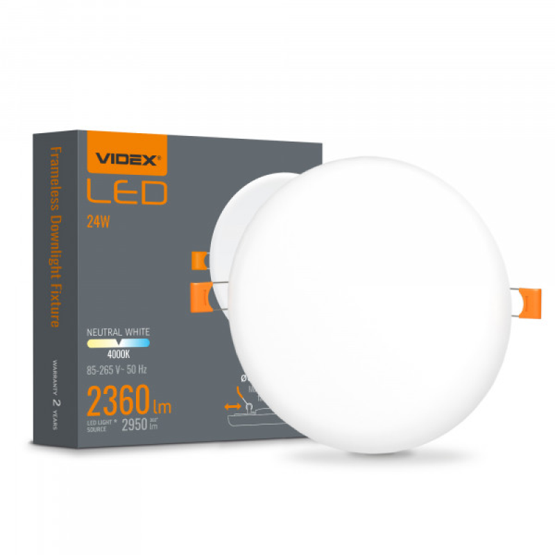 LED світильник безрамковий круглий VIDEX VLE-DLFR-244 24W 4000K 220V