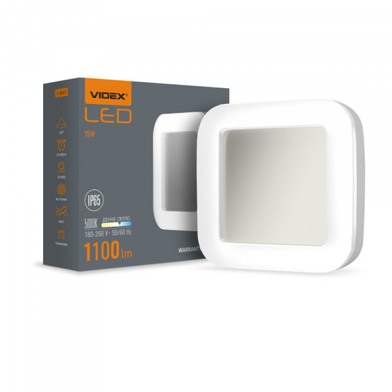 LED світильник ART IP65 квадратний VIDEX 15W 5000K