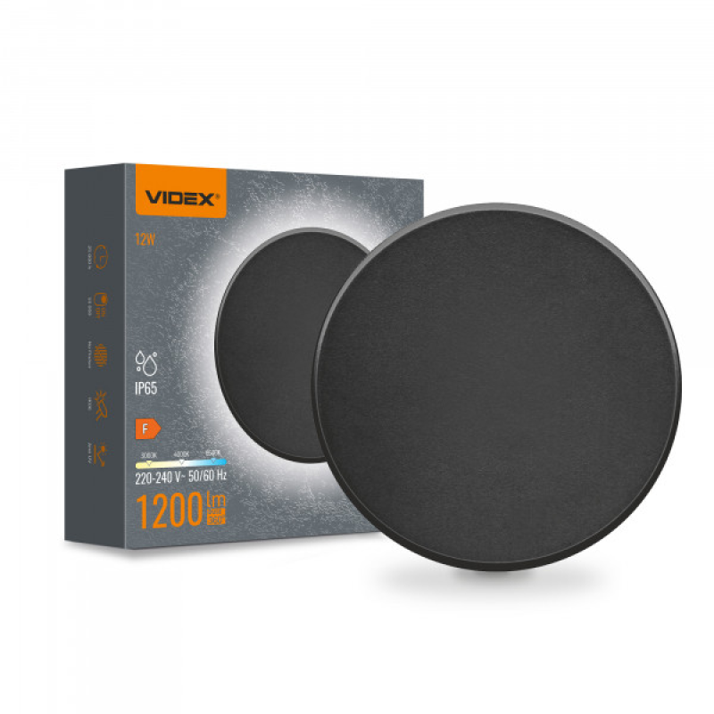 LED світильник настінний IP65 VIDEX WL03 12W 3000K-4000K-6500K Black