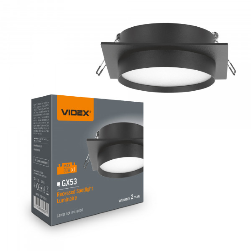 Світильник VIDEX під лампу GX53 врізний Квадратний Чорний (VL-SPF33S-B)