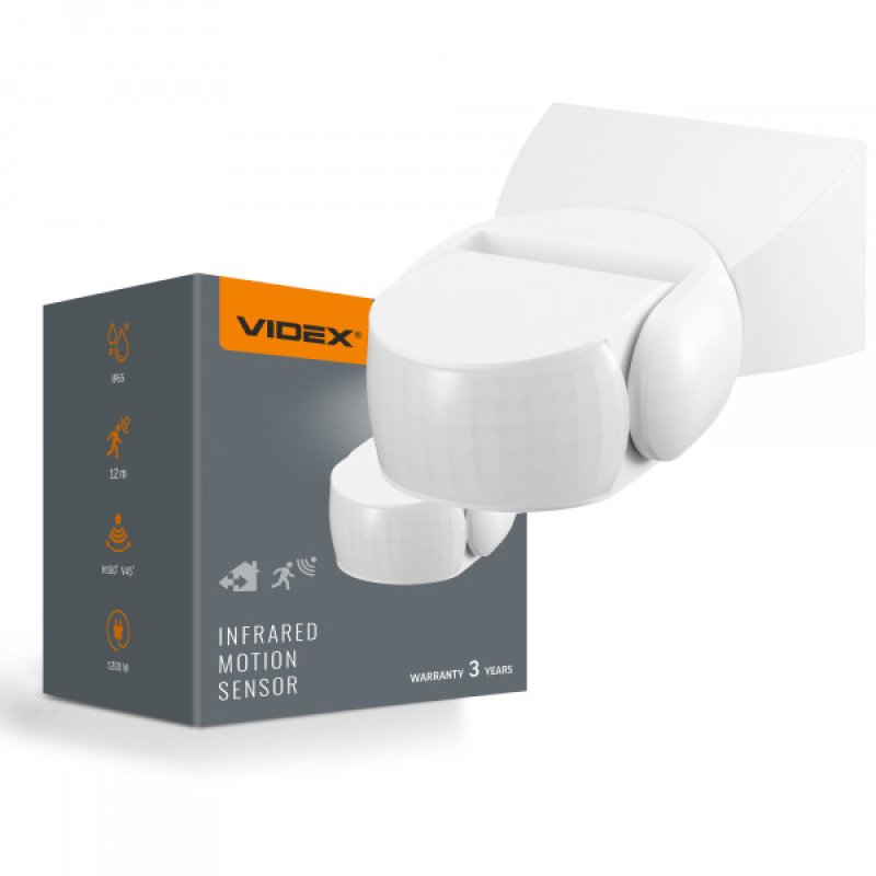 Датчик руху та освітленості VIDEX VL-SPW15W 220V 1200W IP65 інфрачервоний білий