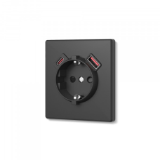 Розетка одинарна із заземленням USB-A+C 20W вугільно-чорна VIDEX NOTA (VF-NT-SK1GUC-BL)