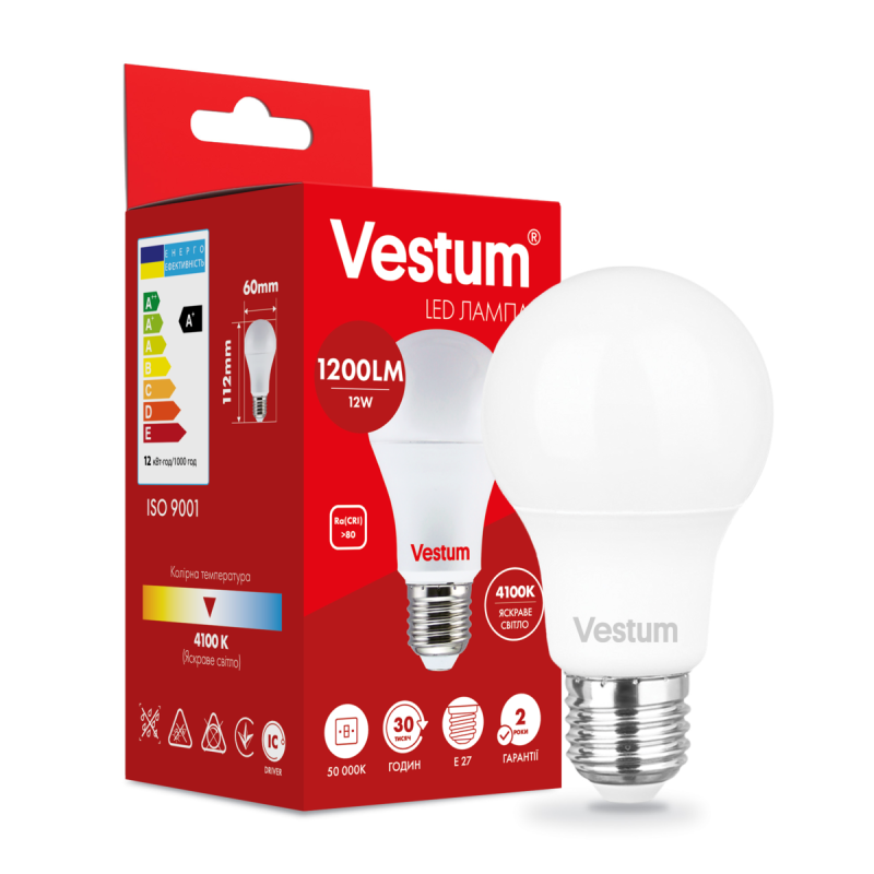 Світлодіодна лампа Vestum A60 12W 4100K 220V E27 1-VS-1103 Світлодіодна лампа Vestum A60 12W 4100K 220V E27 1-VS-1103